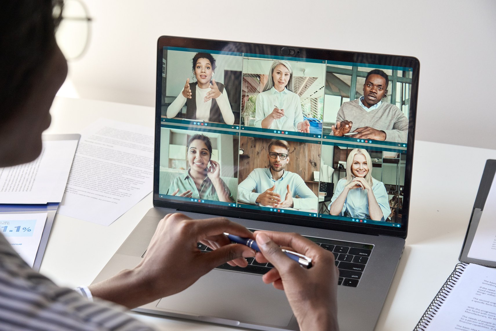 Woman on a Business Meeting Through a Laptop 